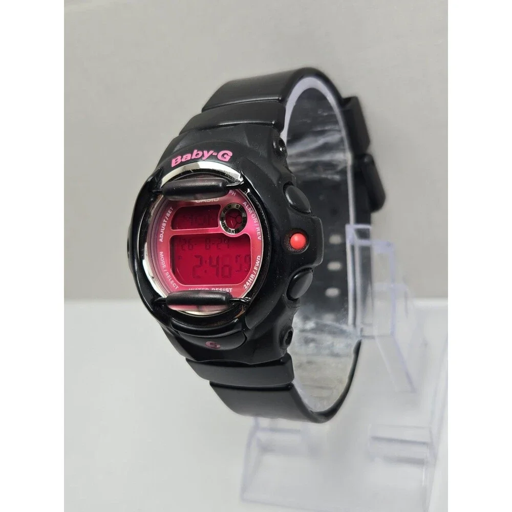 Casio Baby G Womens Black Pink Digital Alarm 43mm Watch Y2K LCD New Battery